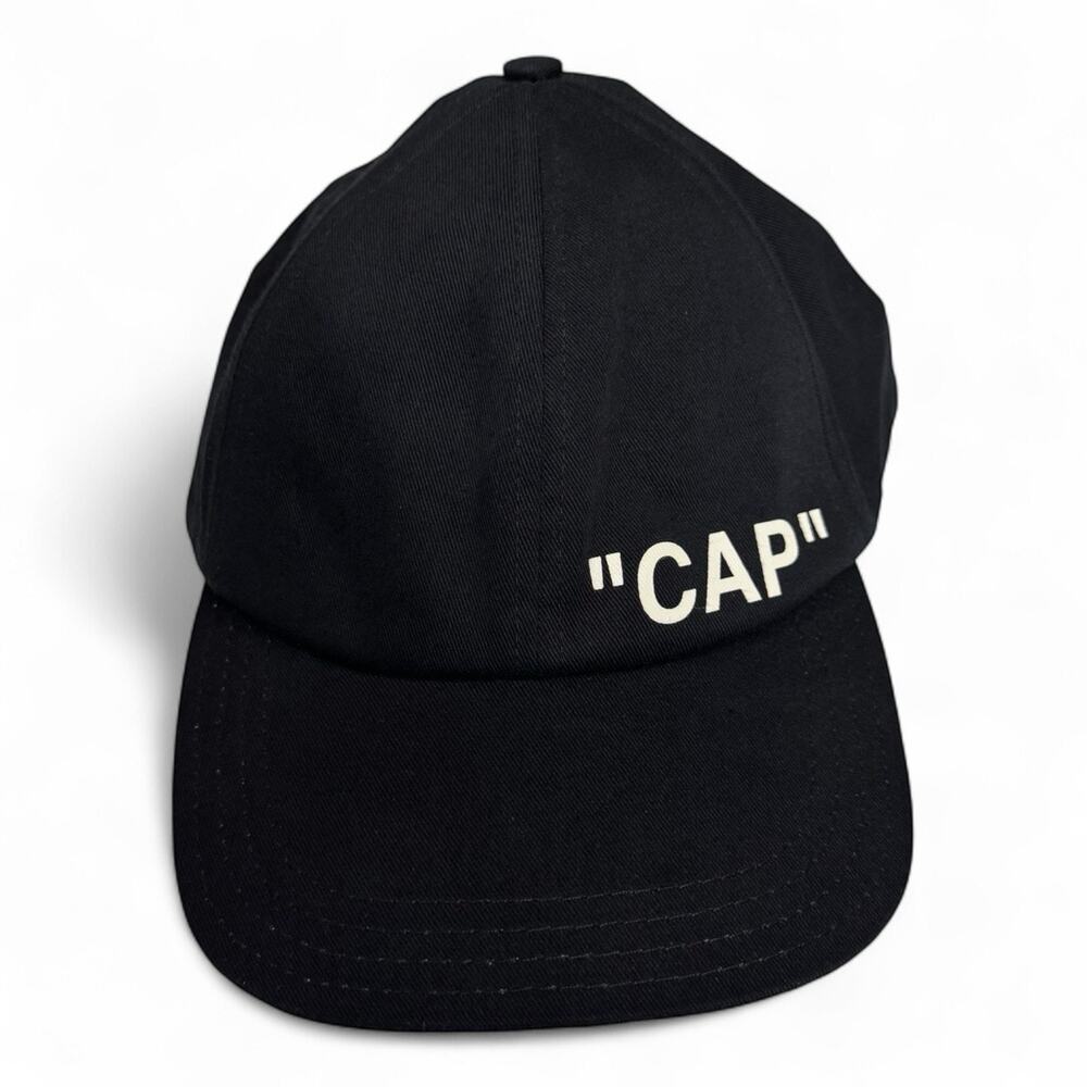 OFF-WHITE Black "CAP" Virgil Abloh Quintessential Logo Cap Main Label 2013 SS18